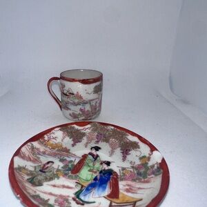 Vintage Asian-Inspired Cup and Saucer Set